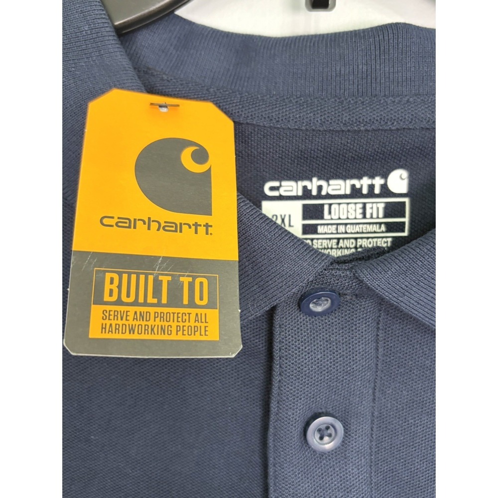 Carhartt NWT Men's Navy Blue 2XL Polo Loose Fit Short Sleeve Pocket Shirt - Picture 3 of 10